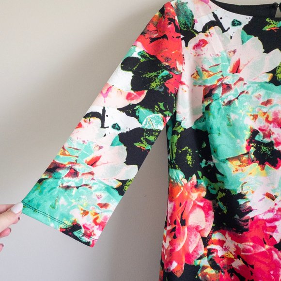 Nicole Miller 3/4 Sleeve Floral Print Midi Dress - Picture 3 of 9